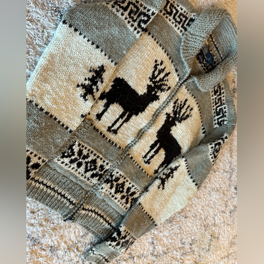 Polo Ralph Lauren Rare Wool Sweater zip down Jacket - Hand Woven 
Aztec Print